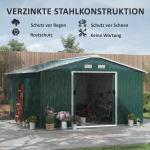 Verktygsbod Trädgårdsbod med Taktak Mörkgrön av Galvaniserat Stål för Trädgård Skjul med Skjutdörr och Grund 12,4 m² 340 x 386 x 200 cm