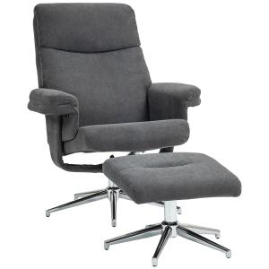 Vilstol med Fotpall, Justerbart Ryggstöd, Sammetslook, upp till 150 kg, Antracit