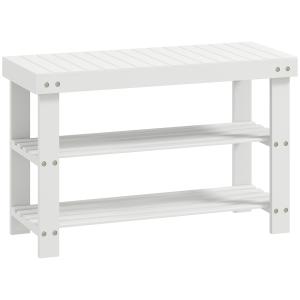 Skobänk i Bambu med 2 Hyllplan och Sittplats för Hall och Entré Hållbar och Stabil Vit Bambu för Förvaring och Ordning 70 x 28 x 45 cm