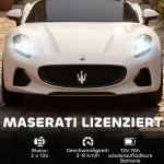 Maserati Elbil för Barn 2-sits med 12V Batteridrift och Fjärrkontroll samt LED och Musik Hållbar och Säker Vit Plast för Lek och Motion