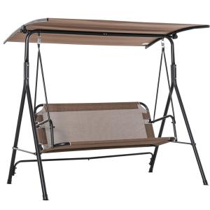 Gungstol i Metall för 2 Personer, Bekväm Trädgårdssoffa med Gungmekanism, Väderbeständig Utemöbel för Avkoppling, Brun