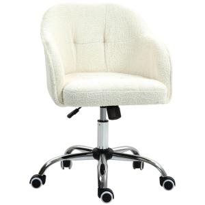 Ergonomisk Hemkontorsstol med Gungfunktion i Teddy Velvet Look, Gräddvit, 56x61x86 cm