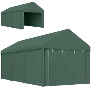 Tältgarage Carport Tält Grön av PE och Stål för Bil och Båt UV-Beständigt Garagetak med Rulldörrar 3 x 6 m