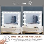 Hollywoodspegel Sminkspegel Vit av Glas och Metall för Sovrum med Belysning 12 Dimbara LED Lampor och Touchknapp Minnesfunktion 80 x 60 cm