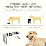 Upphöjd Matbar för Hundar Matstation 2 Rostfria Skålar och Förvaring Ergonomisk MDF för Stora Hundar Vit 58,4 X 30,5 X 25,4 Cm