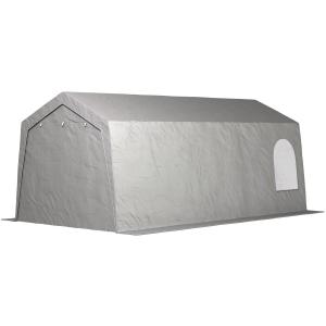 Tältgarage Garagetält Vattentätt Ljusgrå av PE och Stål för Uteplats och Trädgård Tält med Dörrar och Fönster 300 x 600 x 250 cm