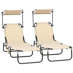 Solsäng 2-pack med Solskydd och 5 Justerbara Rygglägen för Trädgård Hållbar och Prisvärd Brun Stål och Textiline 190 x 60 x 30 cm