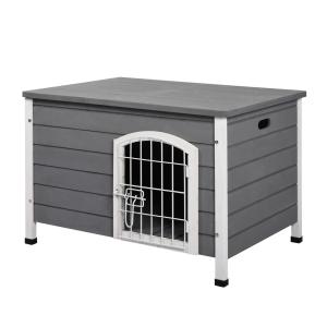 Hundhus Vattentätt med Dörr Nätlåda för Utomhusbruk Gran Grå 80 X 55 X 53,5 Cm