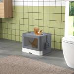 Kattlåda Toalett Grå av Plast för Katter upp till 4 kg Inomhusbruk med Lock och Skopa Hygienisk Design 48,5 x 38 x 36,5 cm