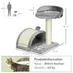 Litet Kattträd 46 cm med Grotta, Lekboll, Sisalrep och Upphöjd Plattform, för Katter upp till 4 kg, Grå