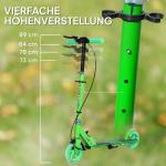 Sparkcykel Barnsparkcykel Hopfällbar Grön av Metall och Plast för Barn 3-8 År Skoter med Lysande Hjul