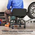 Verkstadspall med Hjul och Förvaringsområde, Rullbar med 135 kg Lastkapacitet, Svart, 58,5 cm