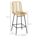 Barstolar Köksstolar Set om 2 Gul Svart av PE-Rotting och Metall för Kök och Bar Boho Design med Ryggstöd och Fotstöd 42,5 x 52 x 102 cm