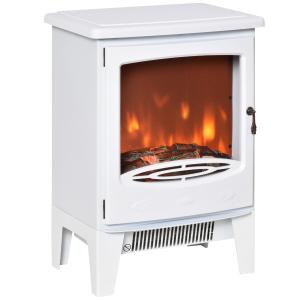 Elektrisk Kamin med LED-Eld, Fristående Värmare med Två Effektlägen, Skapar Mysig Stämning i Hemmet, Vit, 39 x 26 x 54,8 cm, 900/1800 W