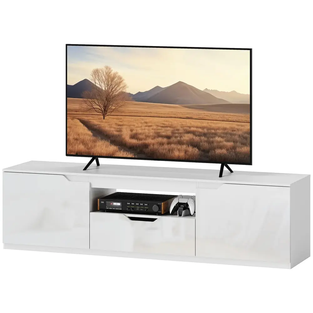 TV-Bänk TV-Skåp Lowboard 2 Dörrar Vit av Trä 160 Cm