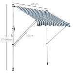 Vikarmsmarkis Klämmarkis 200 X 150 Cm Justerbar Solskydd Fällarm Handvev Balkong Aluminium Grön och Vit