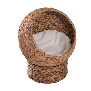 Kattkorg Vattenhyacint med Dyna Flätad Kattbädd Naturligt Material Bekväm Sovplats Ljusbrun 42 X 33 X 52 Cm