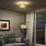 Taklampa med Akrylskärm för LED- och Halogenlampor i Modern Design för Sovrum och Vardagsrum Ergonomisk och Elegant Krämfärgad Metall