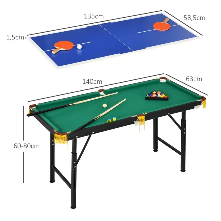 Multispelbord 2-i-1 Biljard och Bordtennis 140 cm, Grön
