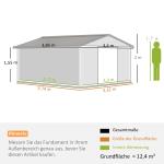 Verktygsbod Trädgårdsbod med Taktak Kolgrå av Galvaniserat Stål för Trädgård Skjul med Skjutdörr och Grund 12,4 m² 340 x 386 x 200 cm