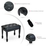 Höjdjusterbar Pianopall med Konstläderkudde, Keyboardpall för Klaviatur, 64 x 35 x 45–55 cm, Svart