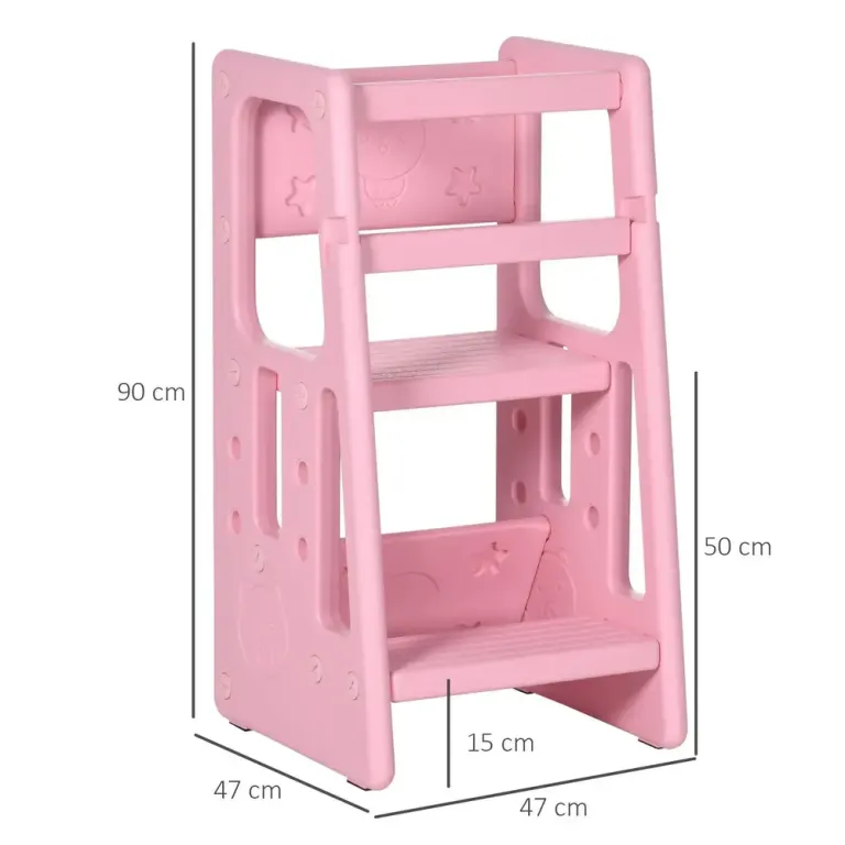 Lärtorn Hjälptorn Rosa av Trä och Barnrum Höj och Sänkbart