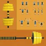Hantelset 25 kg med Skivstång, Justerbart Ergonomiskt 3-i-1 Set, 12 Tallrikar, 2 Korta Stänger, 1 Lång Stång, Gul + Svart