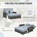 Modulär Loungesoffa i Konstrotting, 2-Sitsig Trädgårdssoffa med Pall och Dynor, Flexibel Sittgrupp för Terrass och Balkong, Grå