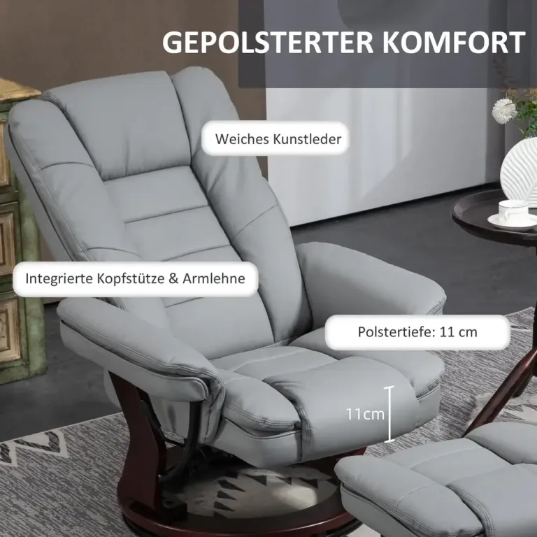 Relaxstol TV-Stol med Pall och Liggfunktion Grå