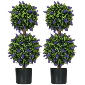 Konstgjorda Växter Lavendel Lila Grön av Plast för Vardagsrum och Trädgård Set om 2 UV-Beständig Växt i Blomkruka 70 cm