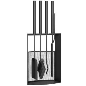 Eldstadsverktygsset 5 Delar Svart Stål för Kamin och Öppen Spis Praktiskt Ställ med Borste Spade och Tång Robust Kamingarnitur Modern Design