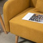 2-Sitsig Soffa med Fotstöd, Bekväm Loveseat i Sammet med Kuddar, Kompakt Tygsoffa i Unik Design, Natur/Gul