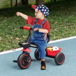 Trehjuling Barncykel Flerfärgad av Metall och Plast för Barn 2-5 År med Höftbälte och Pedaler Justerbar Sits och Korg