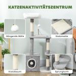 Katträd Medelstort Grå Plysch och Sisal för Katter Klösträd med Koja och Plattformar Stabil Klöspelare för Lek och Vila Platsbesparande 107 cm