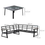 Loungegrupp i Aluminium 4 Delar, Modern Utemöbel med L-Soffa och Bord, Bekväm Sittgrupp för Terrass, Grå