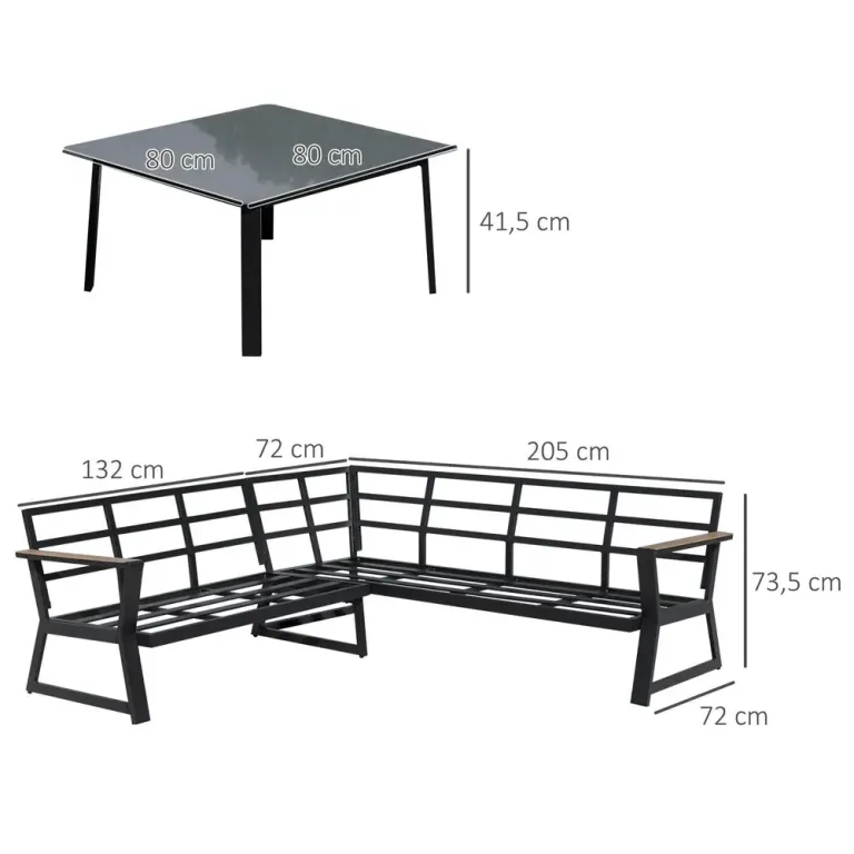 Loungegrupp i Aluminium 4 Delar Utemöbel med L-soffa
