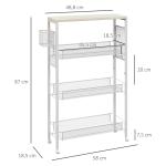 Köksvagn Serveringsvagn Vit av Stål för Kök och Matsal med 3 Plan och Korgbänkskrok Förvaringsvagn på Hjul Praktisk 58 x 18,5 x 87 cm