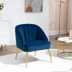 Fåtölj i Retrodesign med Sammetsoptik och Guldben för Vardagsrum Ergonomisk och Elegant Blå och Guld Metall och Tyg
