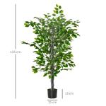 Konstgjord Växt Ficus Konstträd i Kruka Grön av Plast och Cement för Vardagsrum och Kontor Naturtrogen Dekoration Höjd 135 cm