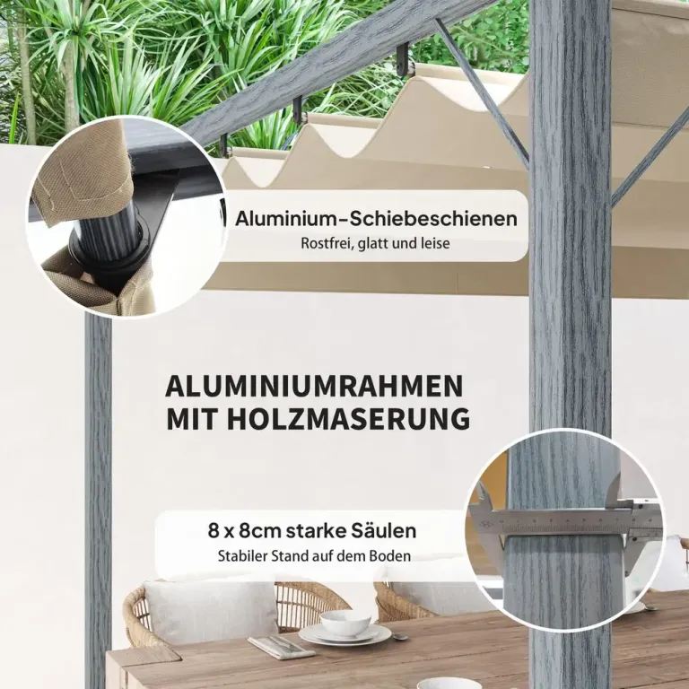 Pergola Trädgårdspaviljong med Magnetplatta Grå 3 x 3 m