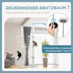 Takhögt Kattträd, Justerbar Höjd, Sittplattformar, Tippskydd, Lekbollar, Vit, 2,25–2,55 m