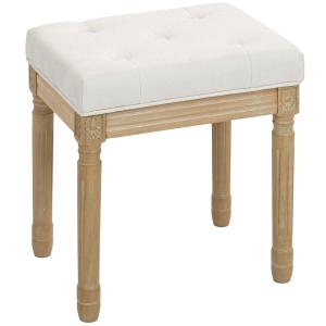 Fotpall Rektangulär Beige Linnetyg och Trä för Vardagsrum Sittpuff med Vadderad Sits och Träben Klassisk Design 42x32x47 cm