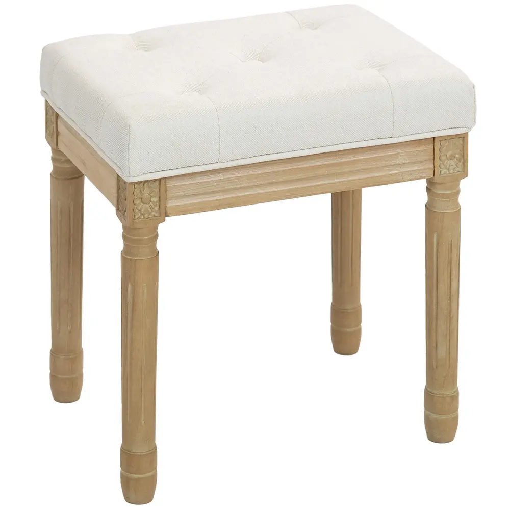 Fotpall Rektangulär Beige Linnetyg och Trä 42x32x47 Cm