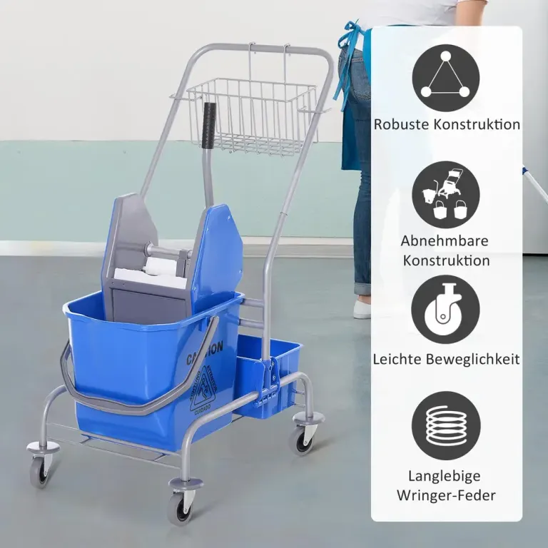 Städvagn Moppvagn med Vridare Blå av Plast för Hushåll
