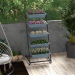 Växtställ Blomsterställ Grå av Stål för Trädgård 5 Våningar med Hjul Växthylla med Hål Växttrappa Dekorativ Design