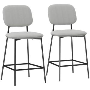 Barstolar 2-pack med Fotstöd och Sammetsöverdrag för Matsal och Bar Ergonomisk och Modern Ljusgrå Stål och Tyg 45 x 49 x 102 cm