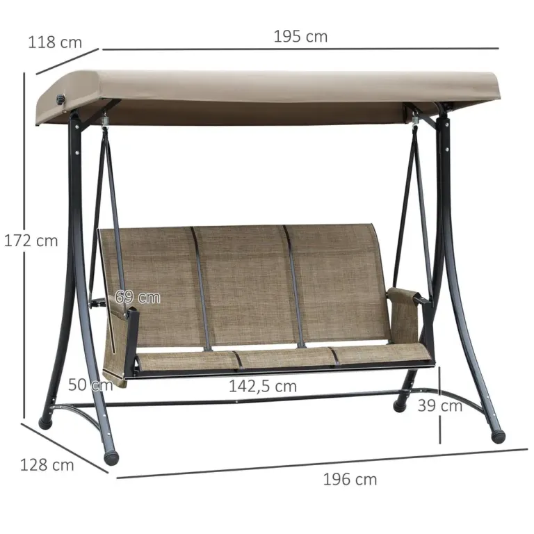 Hammock 3-Sits Brun 196 x 128 x 172 cm