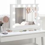 Hollywoodspegel Sminkspegel Vit av Glas och Metall för Sovrum med Belysning 12 Dimbara LED Lampor och Touchknapp Minnesfunktion 80 x 60 cm