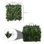 Konstgjord Växtvägg 12-Pack, Dekorativ Häckpanel med Rhododendronblad, Insynsskydd för Balkong och Trädgård, Grön/Röd, 50 x 50 cm