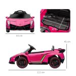 Elbil Barnbil Lamborghini Rosa av Plast och Metall för Barn 3-6 År med Fjärrkontroll och Bluetooth Musikfunktion max 30 kg